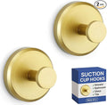 HOME SO Suction Cup Hooks for Shower & Bathroom Towel Holder 2-Pack – Suction Cups Hooks for Hanging Towels, Robes, & Coats - Tiles, Glass Door or Mirror – Shower Hooks & Towel Hooks Organizer - Gold