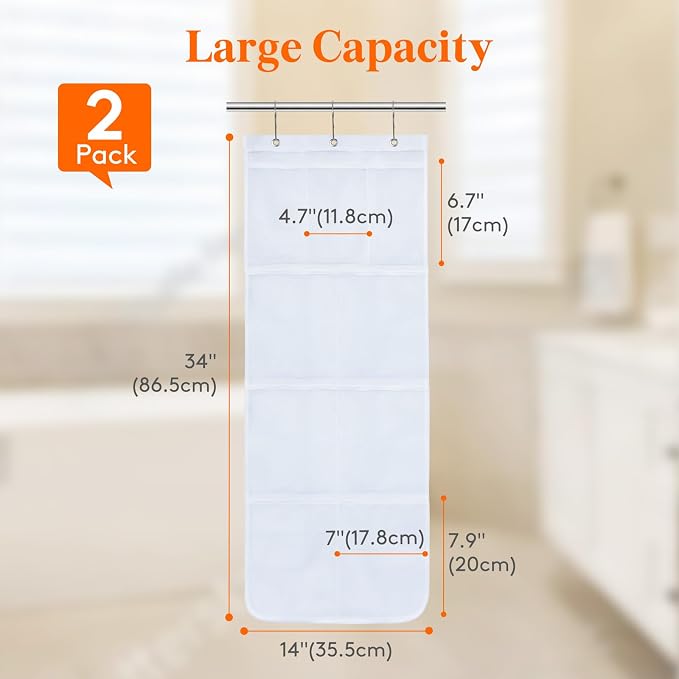 Lifewit Cruise Essentials Shower Caddy Must-Have, 9 Pockets Hanging Bathroom Organizer with Quick-Dry Mesh, Portable Shower Bag to Storage Soap, Shampoo, for RVing, Travel, Camping, White, 2 Packs