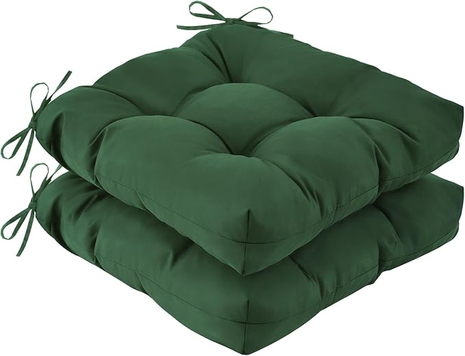 IASEAHK Outdoor Chair Cushions Set of 2, 19" x 19" x 5", Waterproof Outdoor Seat Cushions for Patio Furniture, Fade-Resistant Patio Chair Cushion, Dining Wicker Chair Pads for Porch Garden, Dark Green