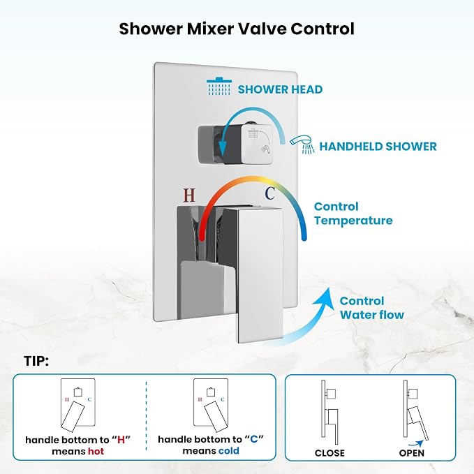 gotonovo Rainfall Bathroom Shower System Rain Shower Head and Handle Set Wall Mounted Shower Complete Combo Solid Brass Pressure Balancing Shower Mixer Valve 8 Inch Polished Chrome