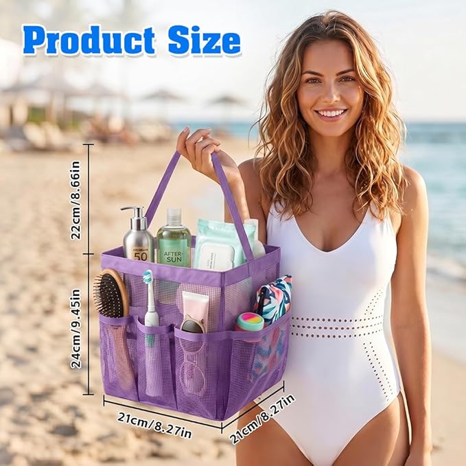 Mesh Shower Caddy Portable for College Dorm Room Essentials, Large Capacity Shower Caddy Dorm Bag with 9-Pockets, Quick-Dry Toiletry Organizer for Gym Beach Camping Travel Bathroom, Purple
