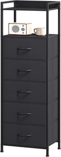 Somdot Tall Dresser for Bedroom, 5 Drawers Nightstand Vertical Storage Tower Unit, Night Stand Furniture with Fabric Drawer Organizer in Bedside Hallway, Entryway, Kids Room, Closet, Black