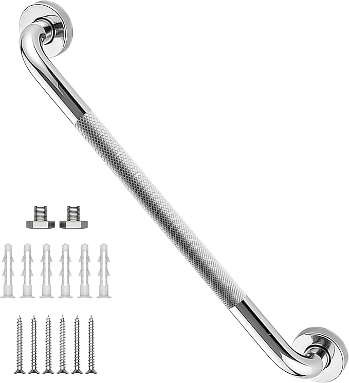 24 Inch Shower Grab Bar, Chrome Anti Slip Safety Bars, 304 Stainless Steel Bathroom Handrail, Handicap Grab Bars for Wall, Shower Grip Handle for Seniors Elderly Injury Assist Bath (1.25" Dia)