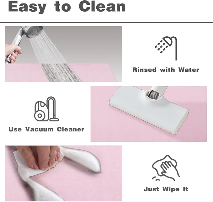 TYUU Pink Bath Mat, Bathroom Rugs Non Slip Washable Thin Absorbent Quick Dry Bath Mat Fits Under Door Bathroom Floor Mat Perfect for Bath, Shower, or Sink 17"x59" Pink