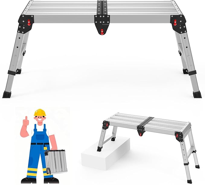 Loyoda Work Platform 500 Lbs, Folding Step Stool with One-Touch Automatic Fold, 4 Height Adjustment Step Platform, Perfect for RV Cleaning, Home Painting and Reaching High Places, Larger, Black