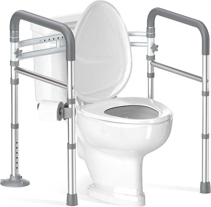 Soundfuse Toilet Safety Rails for Seniors, Adjustable Toilet Handles for Elderly and Disabled, Foldable Handicap Toilet Safety Frame Fit Any Toilets (350 LB)