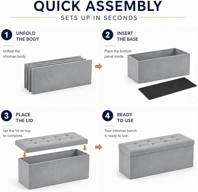ALASDO 43 Inch Folding Storage Ottoman Bench with Hidden Storage, Velvet Storage Ottoman Foot Rest Stool, End of Bed Bench for Bedroom, Living Room, Entryway and Closet, Dark Gray