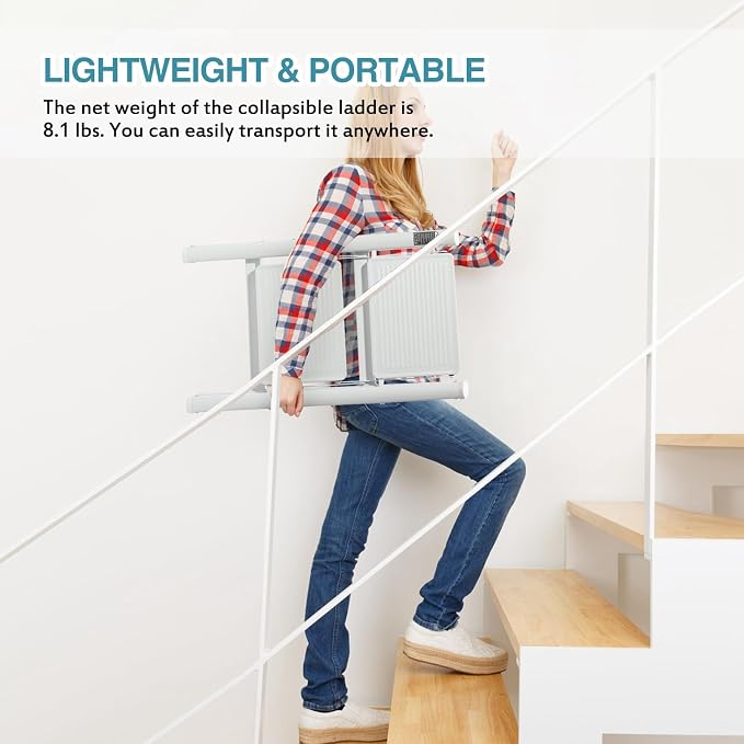BOCOM 2 Step Ladder, Lightweight Portable Foldable Collapsible Folding Sturdy Iron Metal Step Stool with Anti-Slip Wide Pedal, Heavy Duty 330 lbs Capacity, for Home, Kitchen, Closet, Adults, White