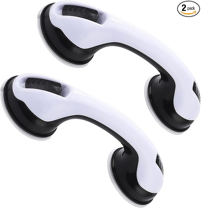 2-Pack 12In Suction Cup Grab Bar for Shower-Heavy Duty Removable Bathroom Safety Handle for Seniors, Elderly, Disabled - No Drill Waterproof Shower Grab Bars Suction-Fits Tile, Glass & More (Black)