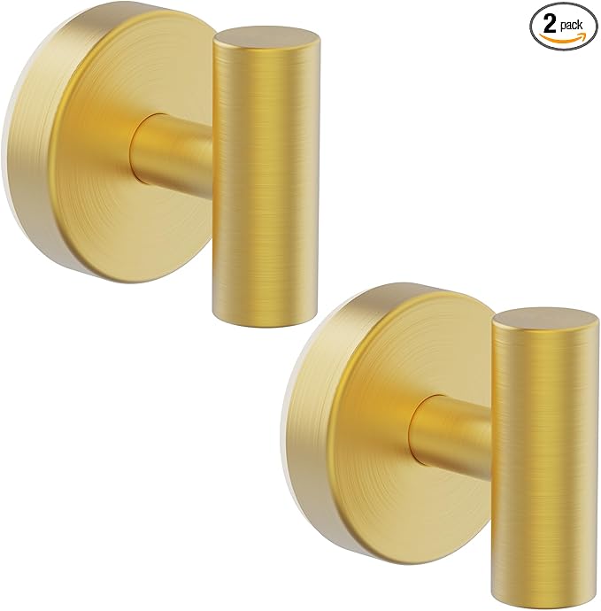 Bntuk Suction Cup Hooks, Shower Hooks for Inside Shower – Removable Towel Hooks for Bathroom Window Glass Mirror Tile, Bath Robe Looafh Hook for Hanging – Waterproof & Rustproof, Gold(2 Pack)