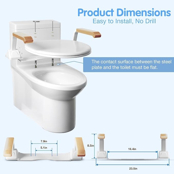 Toilet Safety Rails for Seniors, Heavy Duty Foldable Toilet Support for Seniors, Elderly Toilet Seat Rails with Arms, Toilet Bars for Elderly and Disabled Up to 520LBS, Easy Installation Toilet Rails