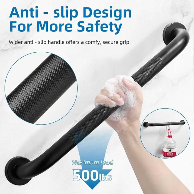 Grab Bars for Shower, Zynuhmo 2 Pack 20 Inch Anti Slip Bathroom Safety Grab Bar 1.25" Diameter Stainless Steel Shower Handrails for Handicap Injury Pregnant Senior Assist Shower Handles(Matte Black)