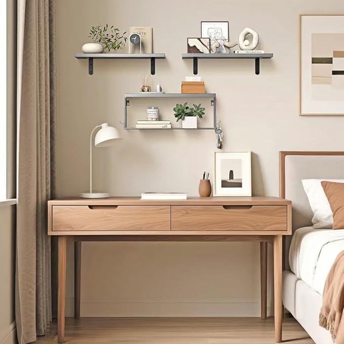 Floating Bathroom Shelves Wall Mounted - Wooden Shelf Set of 3 for Over Toilet Storage & Modern Bathroom Decor - Perfect Wall Shelving Organizer for Apartments RVs Powder Rooms Restroom - Grey