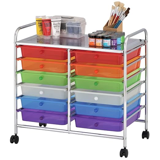 ECR4Kids 12-Drawer Value Mobile Storage Utility Cart, Craft Organizer, Assorted