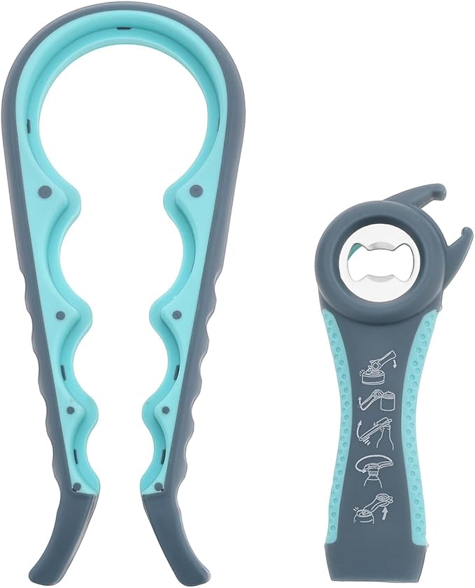 Multi-Grip Jar Opener and Bottle Opener Tool, Ergonomic Design with Non-Slip Handles, (grey)