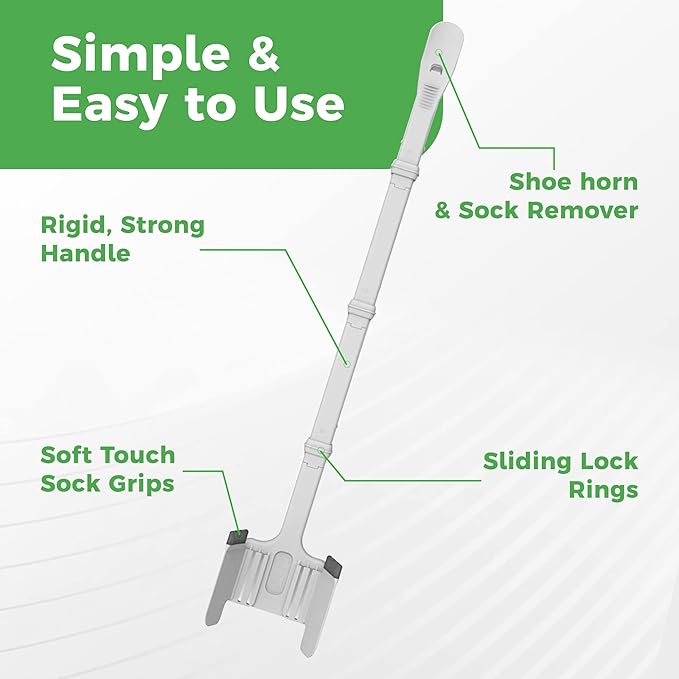 Sock Ox by Easy to Use Products - Adjustable Sock Aid Device for Seniors - Not for Compression Socks - Travel-Friendly for Elderly with Built-in Shoe Horn - Adjustable Up to 36 Inches in Length
