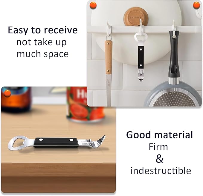 Can Punch Opener Little Cook Stainless Steel Can & Bottle Opener, Manual 2 in 1 Multifunctional Kitchen Tool, Dishwasher Safe (Black)