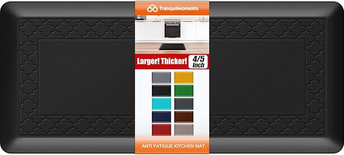 4/5 Inch Thicker Kitchen Mats for Floor Non-Slip Anti Fatigue Comfort Mat Waterproof Kitchen Rug for Sink, Office,Home Stain Resistant Standing Desk Rugs-17.3"x 39", Black