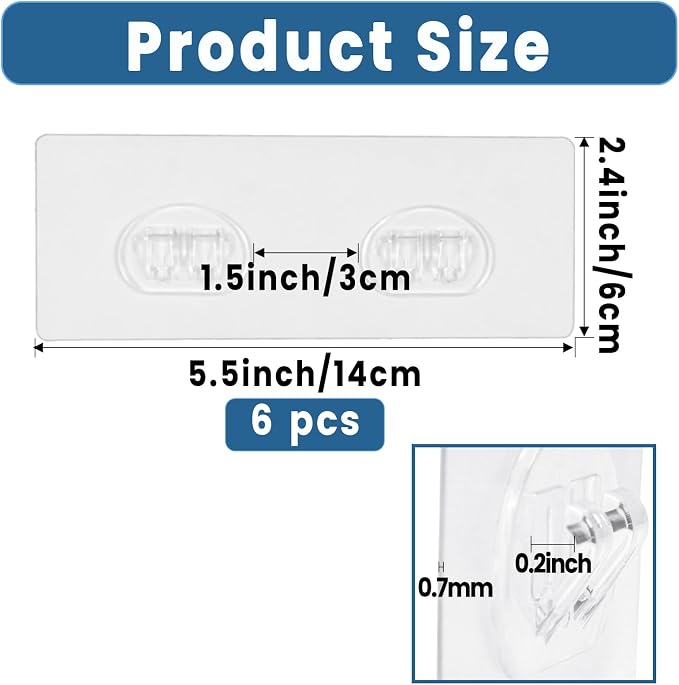 6 Pack Shower Caddy Adhesive Replacement, Shower Shelf Strong Adhesive Hooks, No Drilling, Transparent WaterProof Strips for Bathroom Shelves and Soap Holder