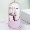 QIYVLOS Toothbrush Holders with Sliding Lid, Rotating 3 Slots Bathroom Organizer Countertop, Tooth Brush Toothpaste Holder Bathroom Counter Stand Sink Organizer for Makeup Brushes Holder (Purple)