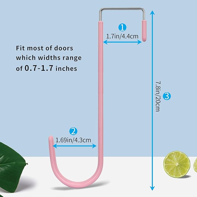 FYY Over the Door Hooks, 4 Pack Upgraded Long Door Hangers Hooks with Rubber Prevent Scratches Heavy Duty Organizer Hooks for Hanging Clothes, Towels, Hats, Coats, Bags Pink