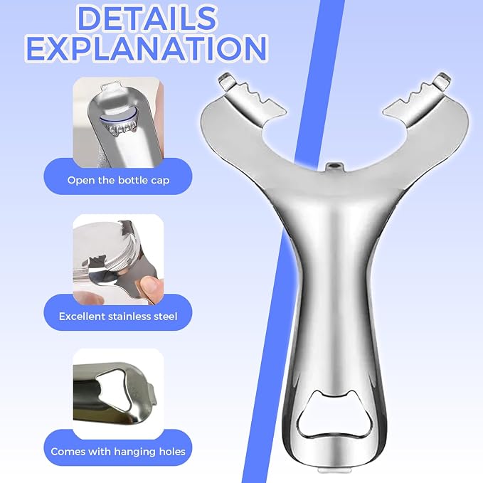 Stainless Steel Mason Jar Opener for Seniors & Weak Hands, Multi-Purpose Bottle Opener Tool - Opens Jars, Cans, Lids Without Dents, Easy Grip Design (5.6x3.5 Inch)
