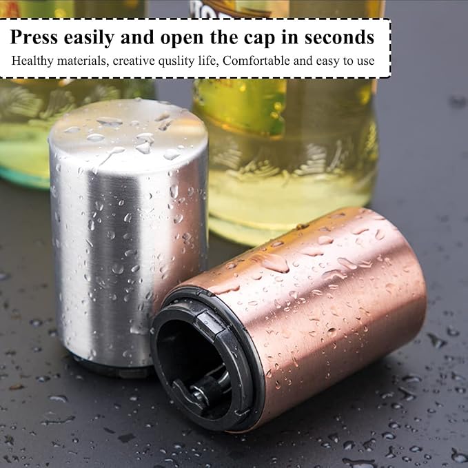 AKOAK 1 Pack Creative Stainless Steel Push-type Beer/Wine Bottle Opener Bar Household Automatic Convenient Cap Opener - Easy to Open a Variety of Bottles,Rose gold