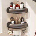 CICUFY Shower Caddy Suction Cup, 2 Pack No Drilling Corner Shower Shelves, Rust Proof Bathroom Storage Organizer, Shower Corner Caddy with Removable Hooks and Towel Bar, Triangle, Grey
