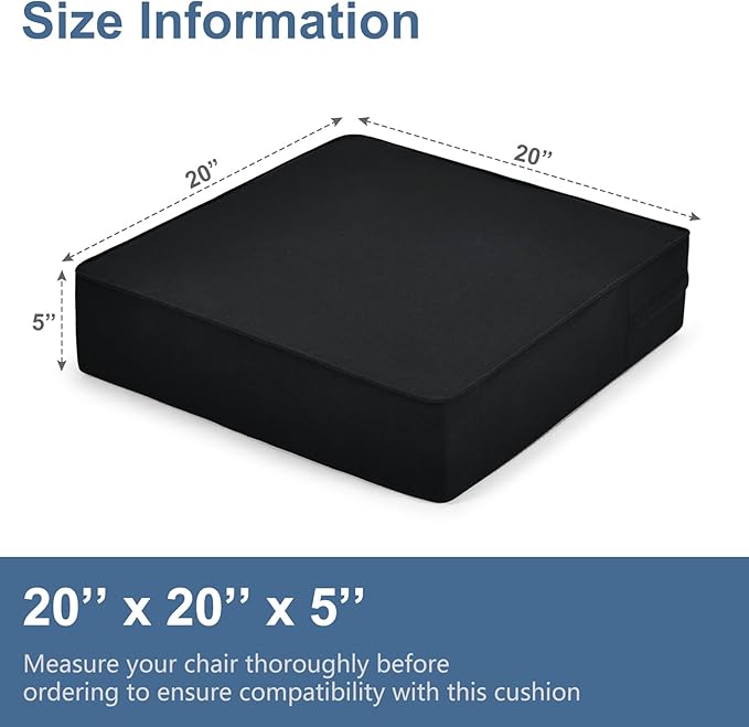 Shinnwa Gel Memory Foam Recliner Cushion for Elderly, Dual-Layer Foam Chair Pad, Extra Large Seat Cushion for Couch, Armchair, Wicker Chairs, Floor, 20 × 20 × 5in, Black