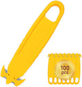 Safety Box Cutter, T TOVIA 100 Pcs Safety Utility Cutter of Stainless Steel Blade Package Opener with Tape Splitter for Cartons, Cardboard, Wrap, Straps, Film (100 PCS- Yellow)