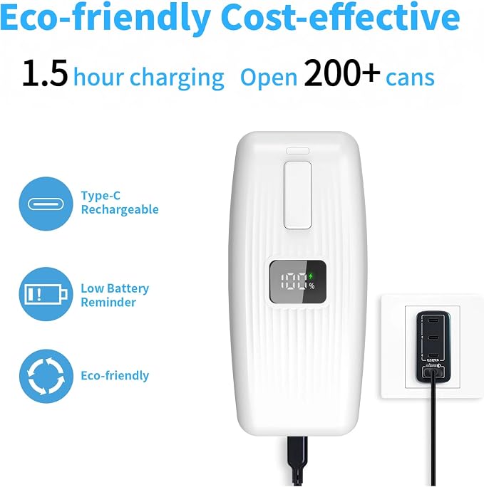 Electric Can Opener with LED Display, USB Rechargeable Electric Can Opener for Seniors & Arthritis, One-Touch Automatic Can Opener, Hands-Free, Smooth Edge, Compact, Cordless