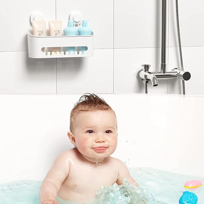 LUXEAR Suction Cup Shower Caddy - No Drilling Removable Shower Caddy - Powerful Suction Shower Organizer Max Hold 22lbs, Waterproof Suction Storage Basket for Bathroom & Kitchen