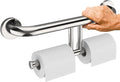 Chrome Grab Bar w/Double Toilet Paper Roll Holder 17 Inch, iHansee Stainless Steel Shower Support Balanced Support Handle, Wall Mounted Safety Bathroom Handrail for Elderly Senior Handicap Disabled