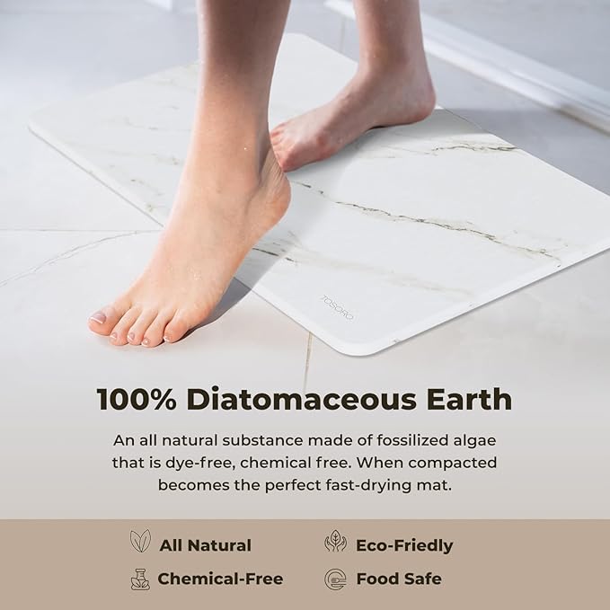 TOSORO - Stone Bath Mat Diatomaceous Earth Shower Mat Non-Slip Super Absorbent Diatomite Stone Bath Mats for Bathroom Floor Quick Drying Natural Easy to Clean (23.5 x 15) - Sandstone