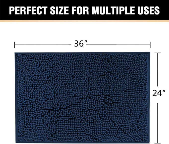 H.VERSAILTEX Navy Bath Mat, Bathroom Rug 36 x 24 Non Slip Bath Mats for Bathroom Floor, Luxury Chenille Ultra Soft Bath Rugs Shaggy Rugs Washable