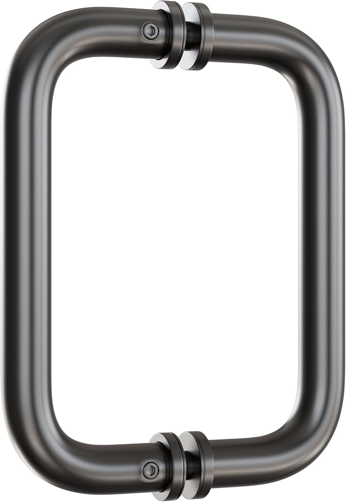Ranbo Matte Black 6" （CTC） Tubular Back-to-Back Shower Door Handle，3/4" Diameter Pull Handles with Metal Washers, for 1/4"- 1/2" Thick Glass and 1-3/8" - 2-1/6" Thick Wooden or Metal Doors