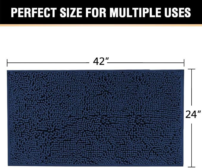 H.VERSAILTEX Navy Bath Mat for Bathroom, Microfiber Bath Rugs Chenille Floor Mat Ultra Soft Washable Bathroom Dry Fast Water Absorbent Bedroom Area Rugs, 24 x 42 - Inch