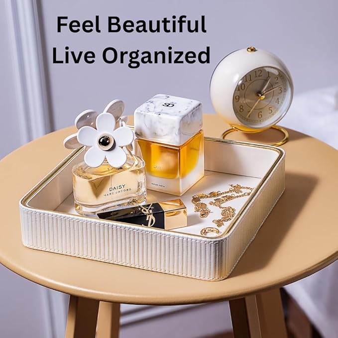 Small Night Stand Organizer Nightstand Tray Bedside Table Organizer Women| Dresser Trays for Bedroom Leather Valet Trinket Tray Catch All| Purse Bowl for Women| Desk Trays