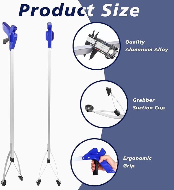 Sabary 2 Pcs 43 Inch Suction Cup Grabber Reacher Heavy Aluminum Trash Pick up Stick, Long Handy Aids Nonslip Claw Reach Tool for Elderly Pick up Trash Arm Extension Litter Picker(Blue)