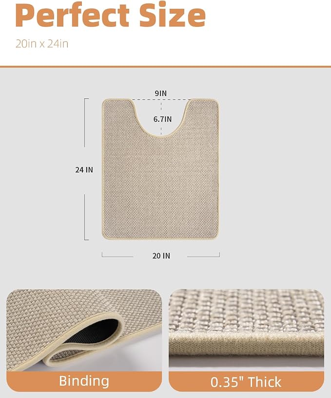 PADOOR Braided Toilet Rugs U Shaped, Non Slip Toilet Mats for Bathroom Floor Machine Washable Super Absorbent Contour Bath Rugs for Toilet Mat Quick Dry U Shaped Toilet Rug, 20''x24'' Light Beige