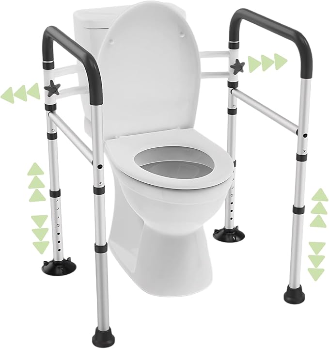 Toilet Safety Rails for Seniors - Adjustable & Foldable Medical Toilet Safety Frame - Heavy Duty Stand Alone Toilet Handles Support for Elderly Disabled & Handicap - Fits Most Toilets (380 lb)