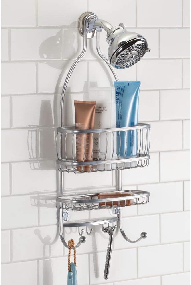 iDesign Metal Extra-Wide Hanging Shower Caddy, The York Collection – 10" x 4" x 22", Silver