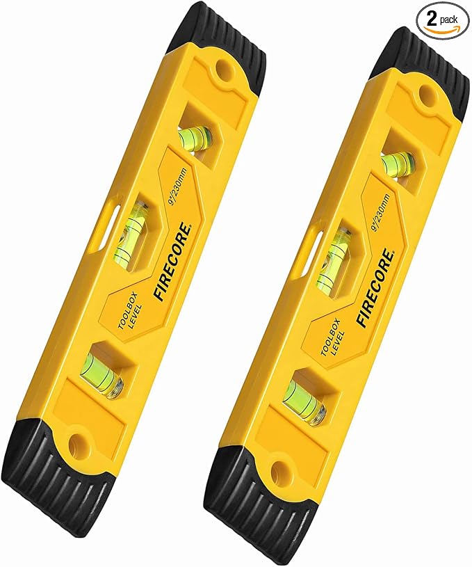 Firecore 2pcs Magnetic Torpedo Level, 9-Inch Shockproof Toolbox Level with 3 Bubble Spirit Level 45 90 180 Degree
