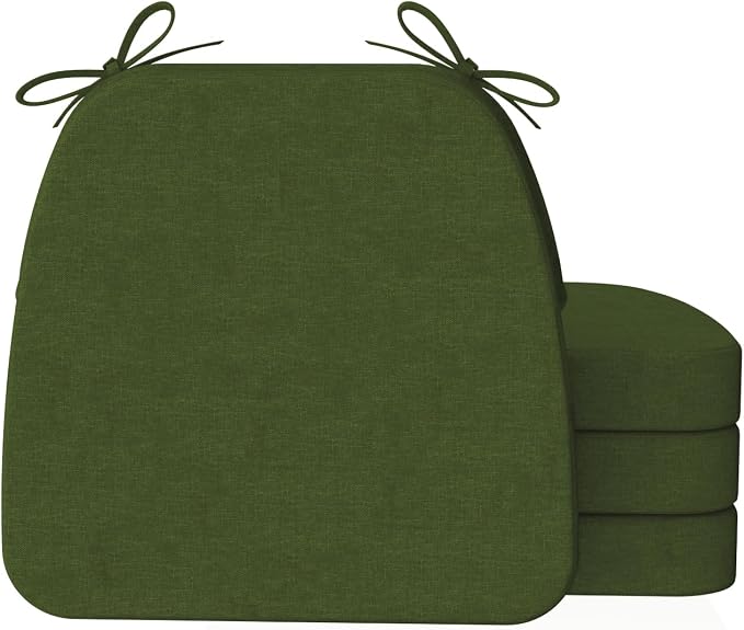 AAAAAcessories D-Shaped Chair Cushions, 2" Thick Dining Chair Pads with Ties and Removable, Machine-Washable Cover, 17" x 16", Set of 4, Dark Olive Green