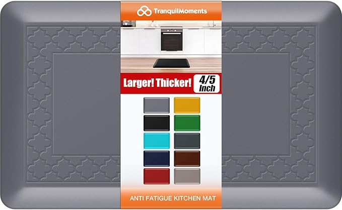 4/5 Inch Thicker Kitchen Mats for Floor Non-Slip Anti Fatigue Comfort Mat Waterproof Kitchen Rug for Sink, Office,Home Stain Resistant Standing Desk Rugs-17.3"x 28", Grey