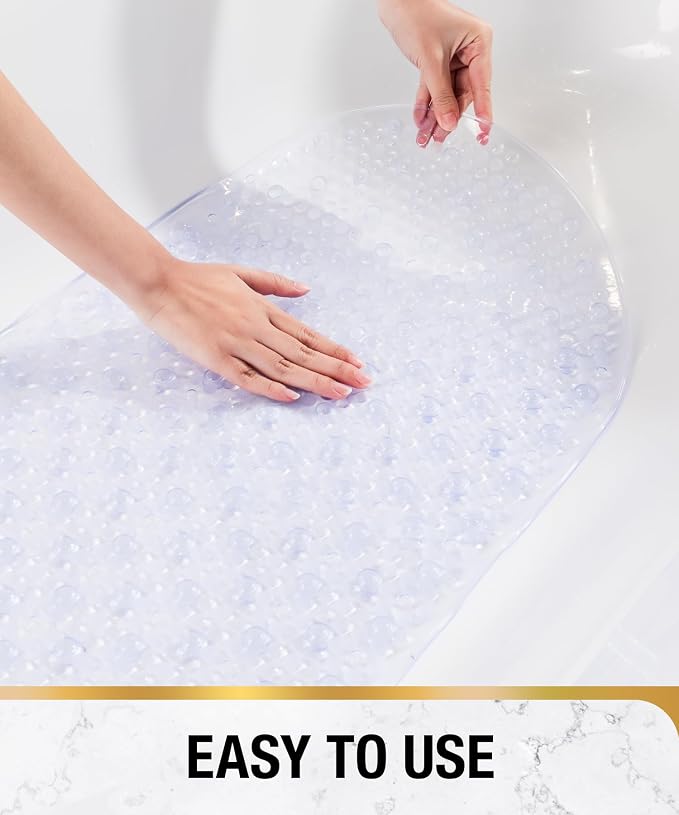 HITSLAM Bathtub Mat Non Slip, 35x16 Inch Bubble Oval Bath Tub Mat for Bathroom, Machine Washable Shower Mat with Suction Cups and Drain Holes, Clear