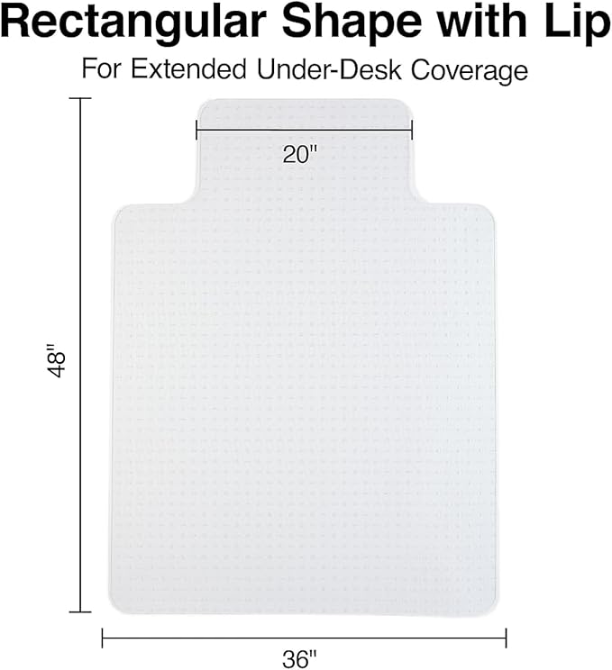 Staples Office Chair Mat, Clear Floor Mats with Lip, Flat-Pile Carpets, Extended Under-Desk Coverage, 35.5" x 47.5 Inch, Smooth Glide