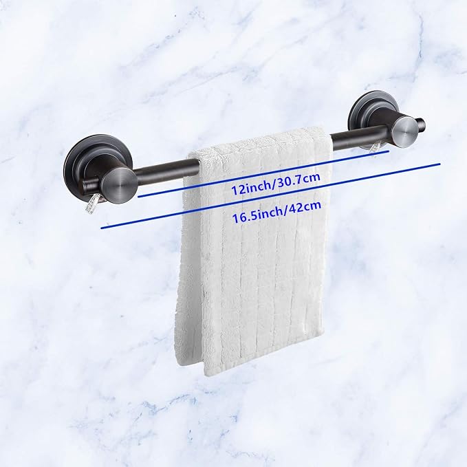 JiePai 16 inch Vacuum Suction Cup Towel Bar,Removeable Shower Mat Rod Shower Door Adhesive Towel Bar Suction Towel Rack (Oil Rubbed Bronze, 16inch)