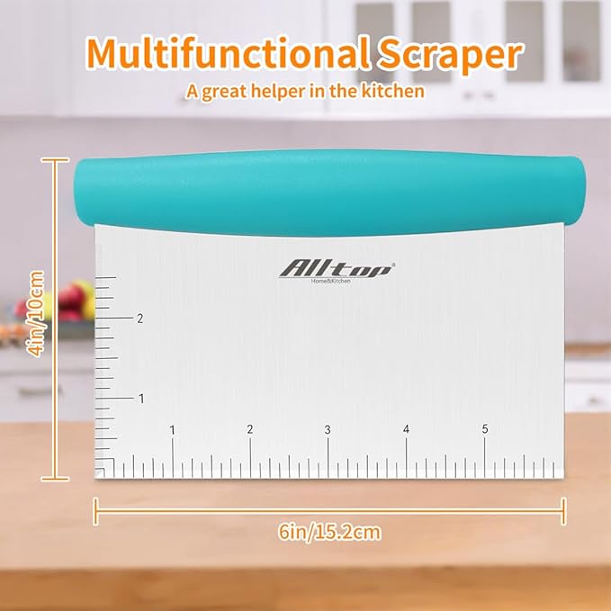 ALLTOP Bench Scraper & Chopper for Kitchen - Ideal Baking Essential Utensil,Stainless Steel Pastry/Dough/Food Cutter Tool for Cake Pizza Bread,Cooking - 1 Pack,Blue