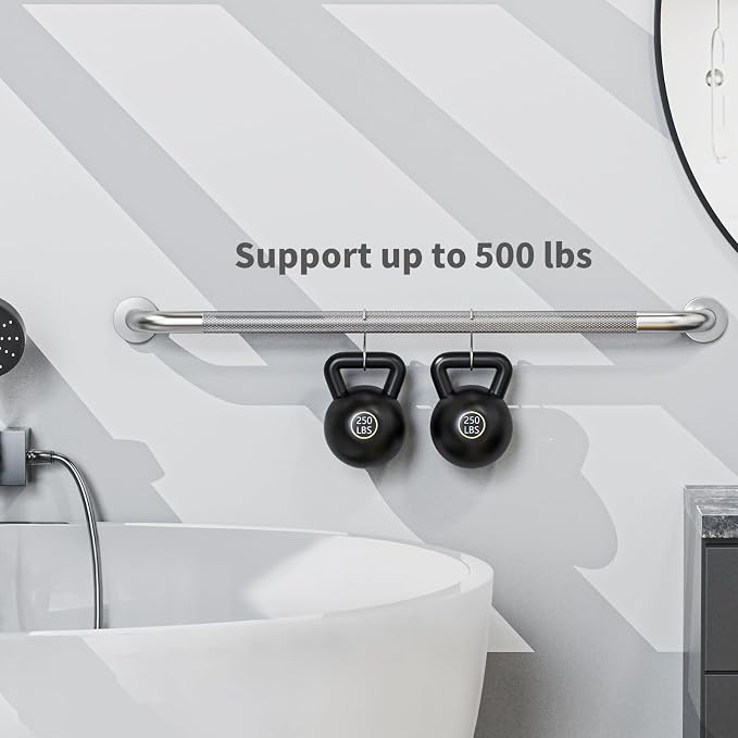 36 Inch Brushed Nickel Shower Grab Bar with Anti-Slip Knurled Grip,YuanDe Stainless Steel Bathroom Grab Bars，Shower Handrail Support, Handicap Elderly Balance Assist Handles